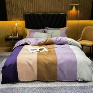 Multi Color Vertical Striped Patchwork Duvet Cover Set 100%Cotton Ultra Soft Twin Queen King size Bedding set Fitted/Flat Sheet 1