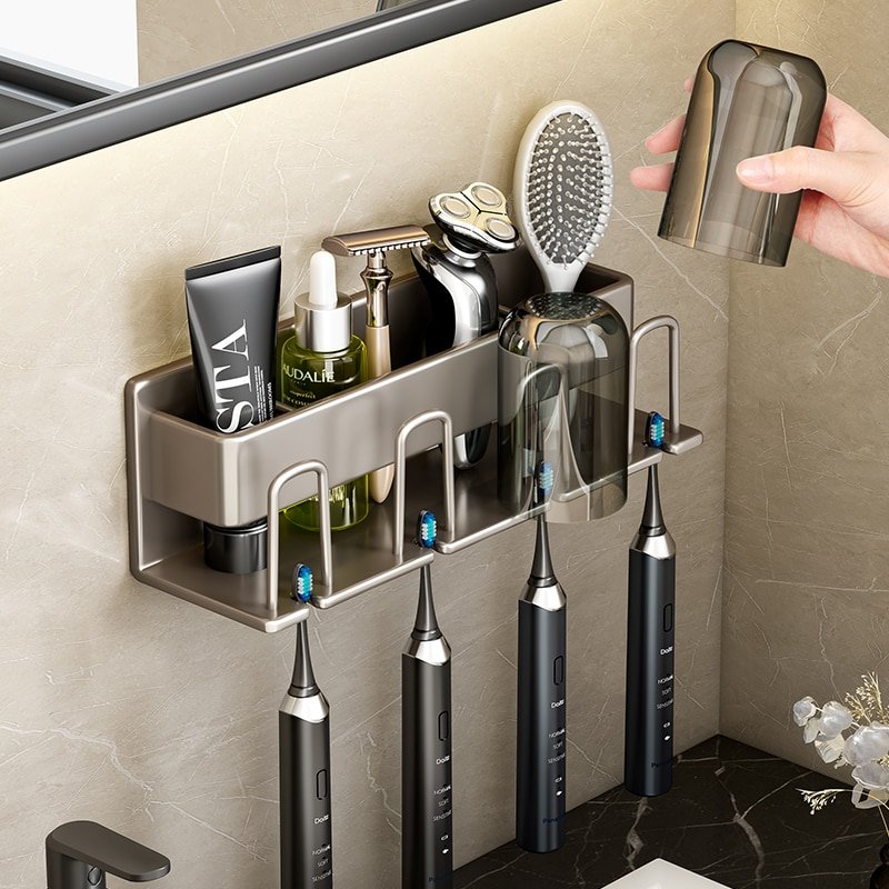 Toothbrush Holder Bathroom Organizer Aluminum Alloy Toothbrush Stand Bathroom Accessories 4