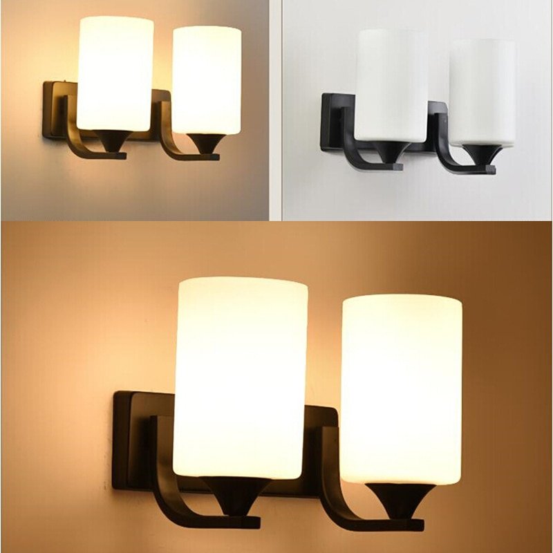 American Loft Iron wall lamps bedroom bedside corridor Decor lamp minimalist White glass Lampshade wall light E27 Light Fixture 4