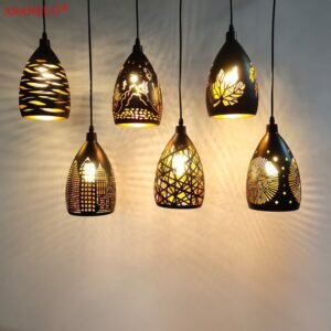 Black Gold Hollow Metal Pendant Lights Nordic Dining Room E27 Led Pendant Lamp for Coffee Bar Kitchen Hanging Lamps 1