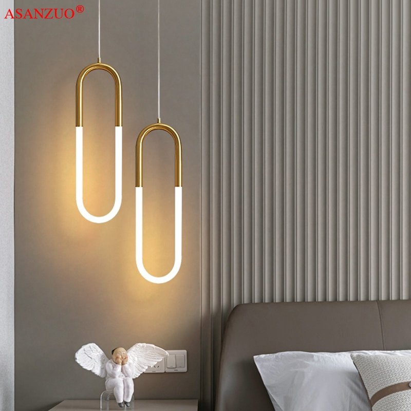 Brass Single double head Nordic bedside Long-line hanging lamp Modern creative U-shaped tube 360 degree LED pendant lights 1