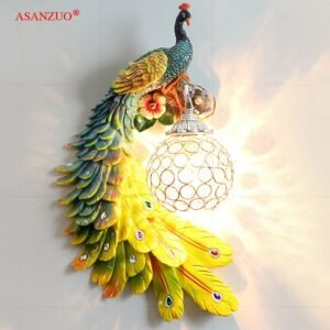 Creative colorful peacock wall lamps modern home living room decor background wall sconce light fixture stairs bedside lamp 1