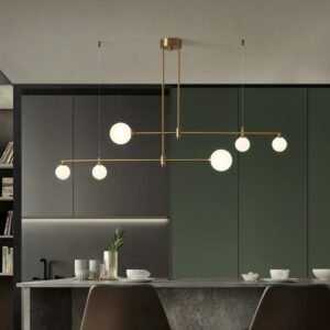 Copper Glass Ball Long Bar Pendant lights Dining Room Bedroom Kitchen Island Nordic LED Light Fixture Hanging Lamp 1