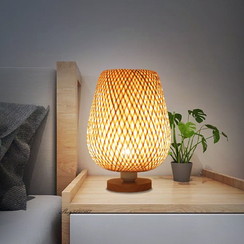 Vintage Bamboo Table Lamps Chinese Style Handmade Wooden Desk Lamp for Living Room Bedroom Decoration Creative E27 Decorate Lamp 2