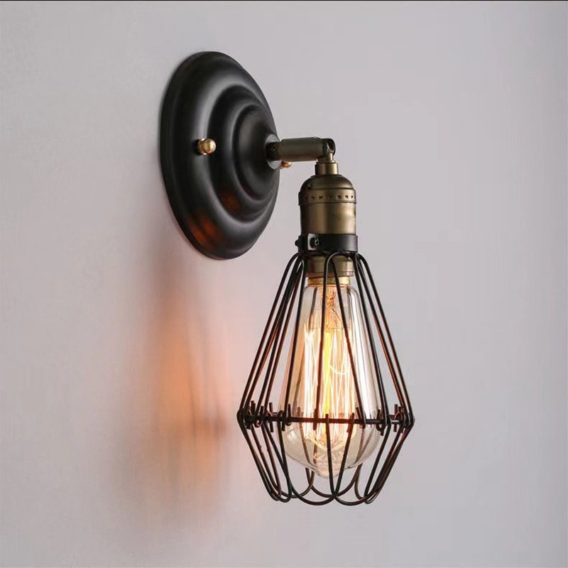 American Explosion-proof Wall Light Retro Small Iron Cage Loft Decor Living Room Wall Sconce Antique Home Lighting Luminaire 1