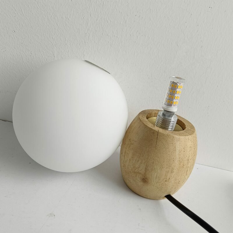 Nordic Wood table lamp milk white glass ball decor Bedroom bedside lamp Study Children's eye protection warm LED desk lamp 5