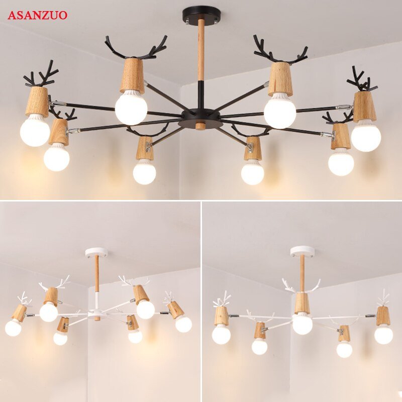 Nordic style living room ceiling light modern minimalist solid wood bedroom  Kids Room LED home iron antler lamps 2