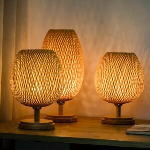 Vintage Bamboo Table Lamps Chinese Style Handmade Wooden Desk Lamp for Living Room Bedroom Decoration Creative E27 Beside Lamp 1