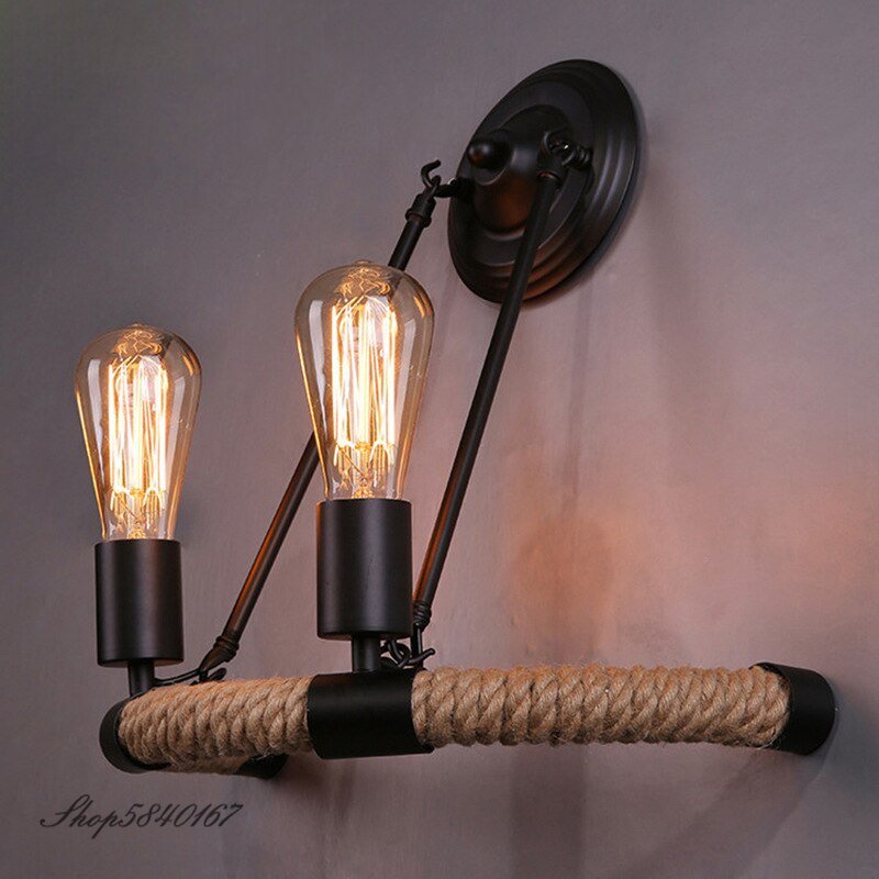 Vintage Wall Sconce Hemp Rope Wall Lamp Loft Stair Lighting Bar Restaurant Decoration Retro Wall Lighs for Home Kitchen Fixtures 2