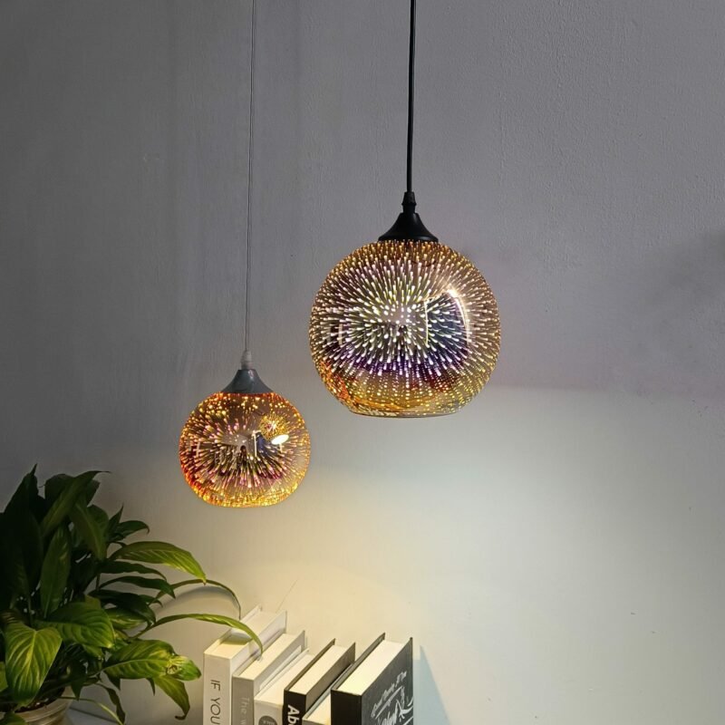 Modern Pendant Light 3D Fireworks Colorful Plated Glass Ball Decorated Bar Dining Kitchen Hanging Lamp 4