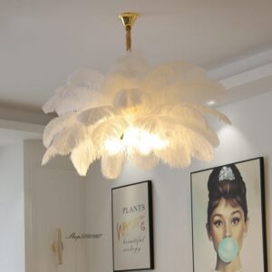 Modern Feather Pendant Lights Romantic Dining Room Restaurant Suspension Luminaire Ostrich Real Feathers Lamp Living Room Decor 1