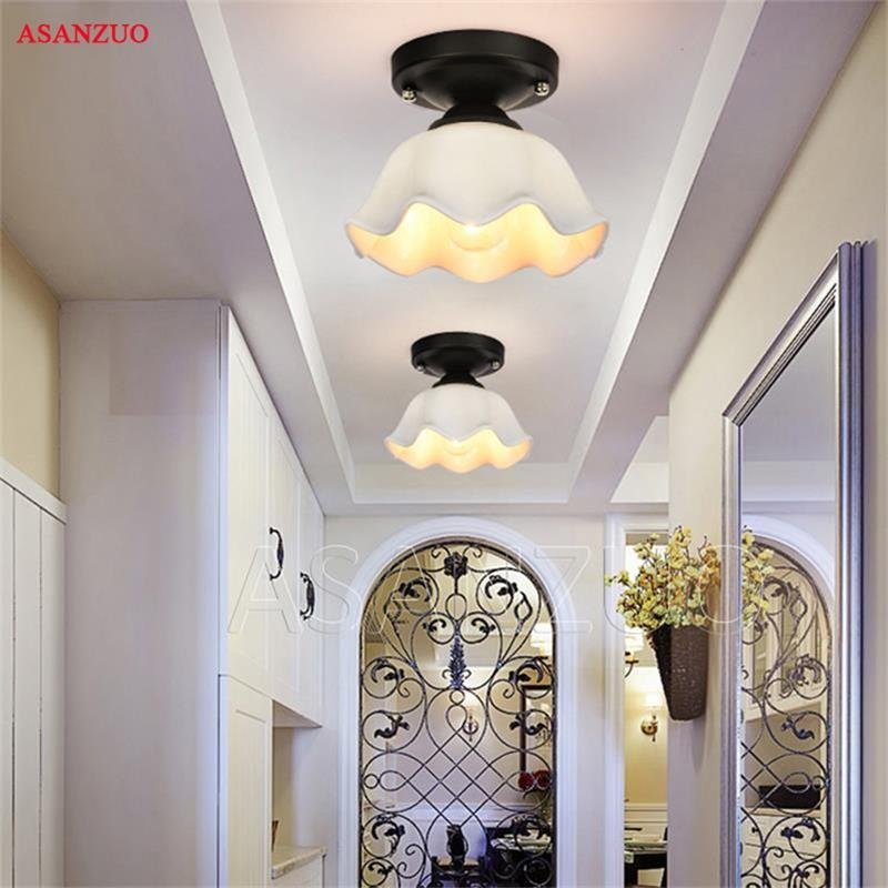 American country  glass lampshade Ceiling Lights for corridor aisle balcony study bedroom Iron ceiling lamp Home Light Fixtures 3