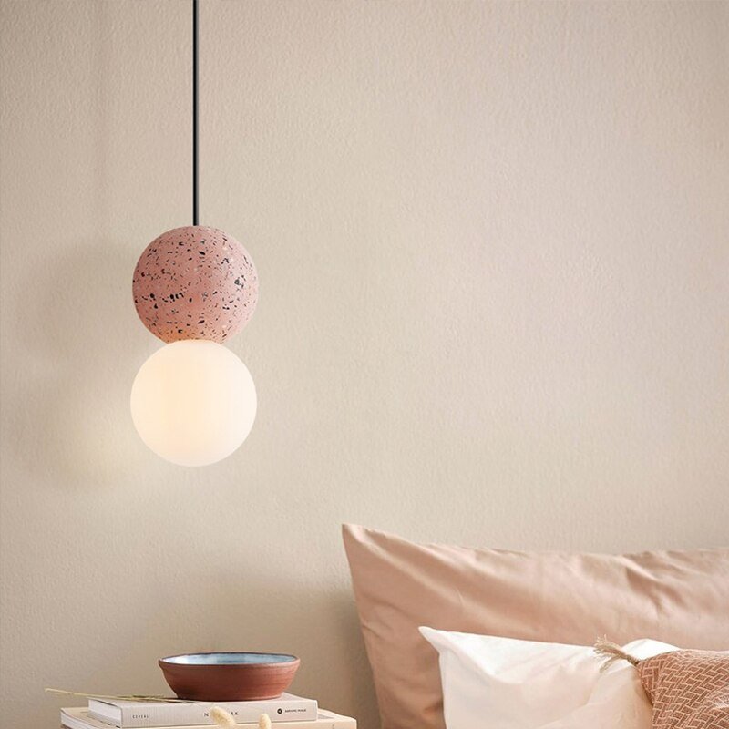 Nordic industrial design cement pendant lights modern simple dining room kitchen restaurant bedside glass ball hanging lamp 2