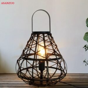 Retro Edison Table Lights Lamp Industrial Loft Wrought Black Lanterns Rope Lamp Home Lighting E27 1