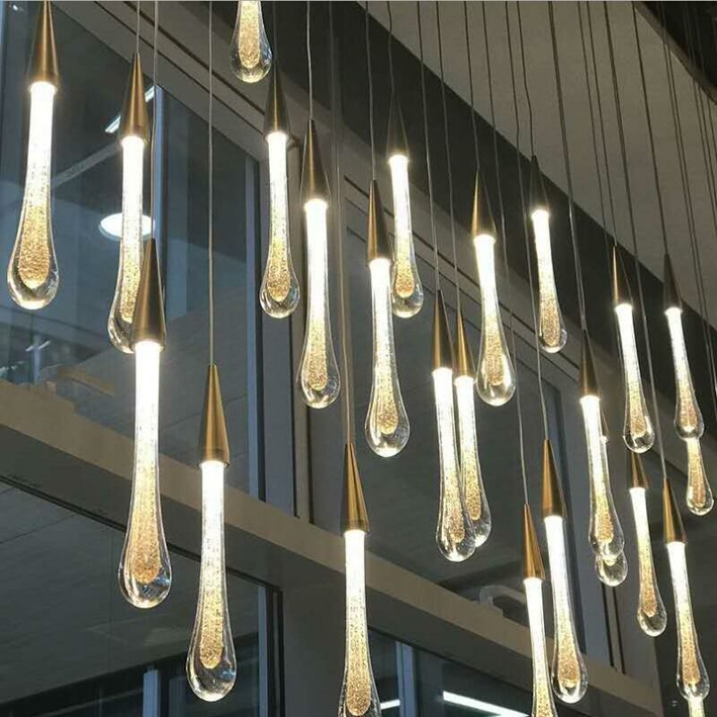Gold Water drop Crystal Creative Pendant Light European-style Luxury Restaurant LED Lamps Moderm Glass Indoor Lighting 1