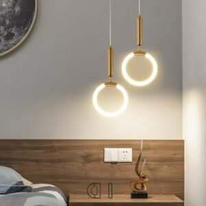 Single and double head Nordic bedroom bedside Brass pendant lights modern White Ring lamp Dining room Bar Staircase hanging lamp 1