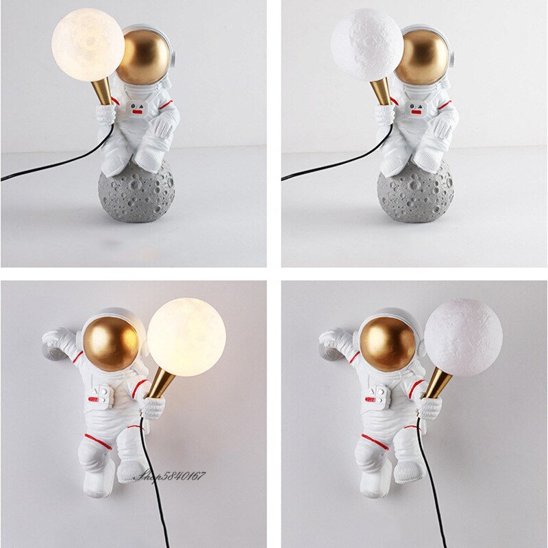 New 3D Moon Light Table Lamp Resin Spaceman Cartoon Children's Bedroom Lights Living Room Study Desk Lamp Modern Led Home Decor 3