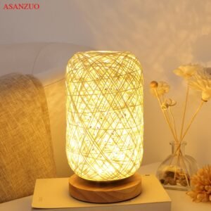 Nordic Wood Table Lamp Bedroom Bedside Lamps Art Decoration Desk lamp Rattan Twine Ball Lights 1