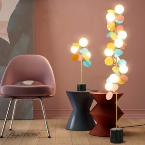 Modern Metal Flower Floor Light Colourful Standing Lamps for Living Room Marble Base LED Floor Lamp Bedroom Stand Light Art Deco 1