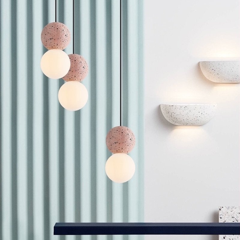 Nordic industrial design cement pendant lights modern simple dining room kitchen restaurant bedside glass ball hanging lamp 4