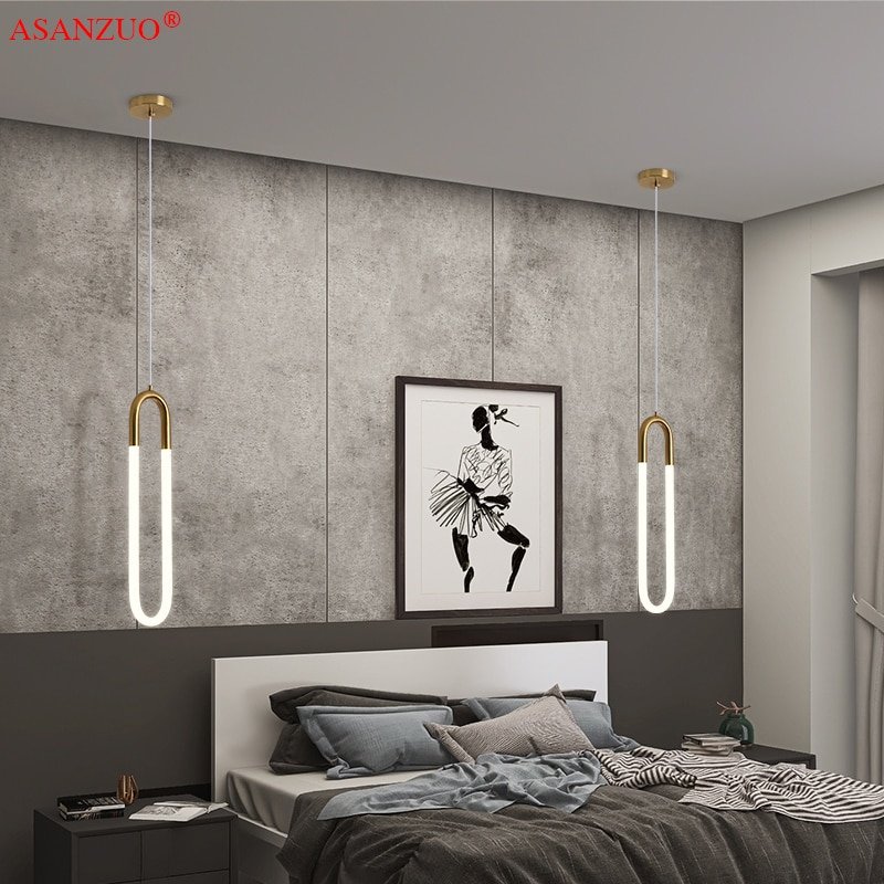 Brass Single double head Nordic bedside Long-line hanging lamp Modern creative U-shaped tube 360 degree LED pendant lights 2