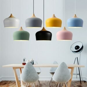 Modern Multicolor Pendant Lights Nordic Macaron Wood Hanging Lamp Restaurant Kitchen Bedroom Lamp Aluminum Light Fixtures 1