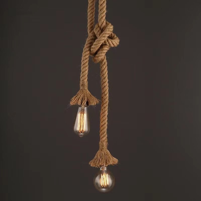 Vintage Hemp Rope Pendant Lights Loft E27 Rope Light Base Indoor Lighting Lamp DIY For Kitchen Cafe Bar Decor Hanglamp 4