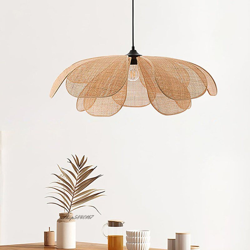 Creative Rattan Flower Pendant Light Designer Handmade Lustre Living Room Dining Room Lighting Fixtures Minimalist Home Decor 6
