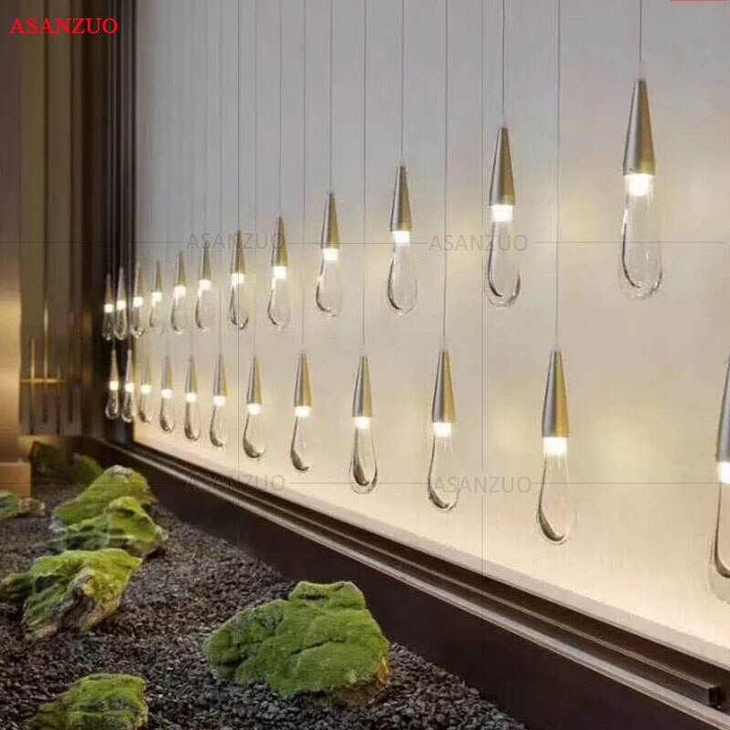 Gold Water drop Crystal Creative Pendant Light European-style Luxury Restaurant LED Lamps Moderm Glass Indoor Lighting 2