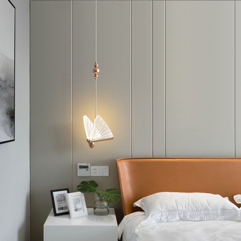 Single double head Nordic bedside Long-line hanging lamp  Modern light luxury creative net red butterfly pendant lights 2