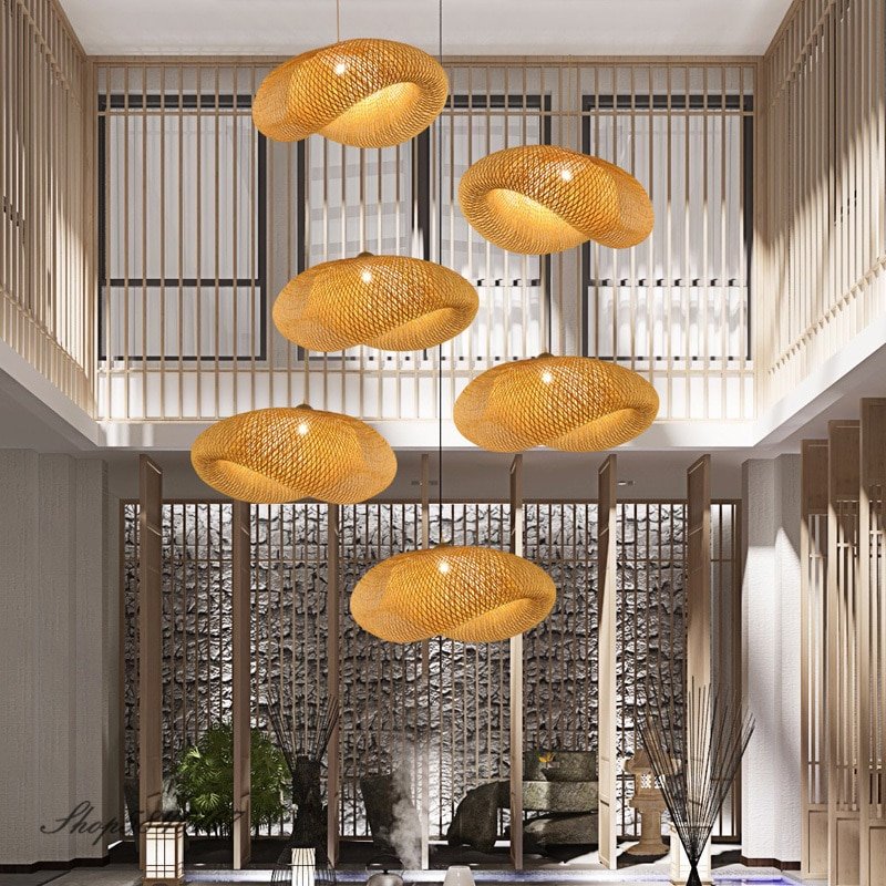 Retro Hanging Ceiling Covers Pendant Lamps Bamboo Hand Make Pendant Light Dining Room Lamp Decoration Living Room Pendant E27 4