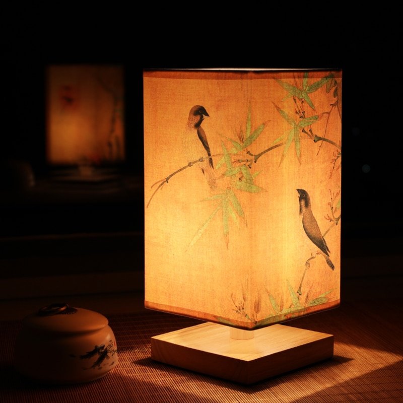 Vintage Chinese Style Wooden Table Lamp Retro Landscape Painting Desk Lamp Lights for Room Decoration Personality Beside Lamp 1