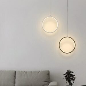 Nordic Simple LED Long wire Suspension Hanging Light Living Room Modern Black White Round Pendant Lamp for Bed Side Lighting 1