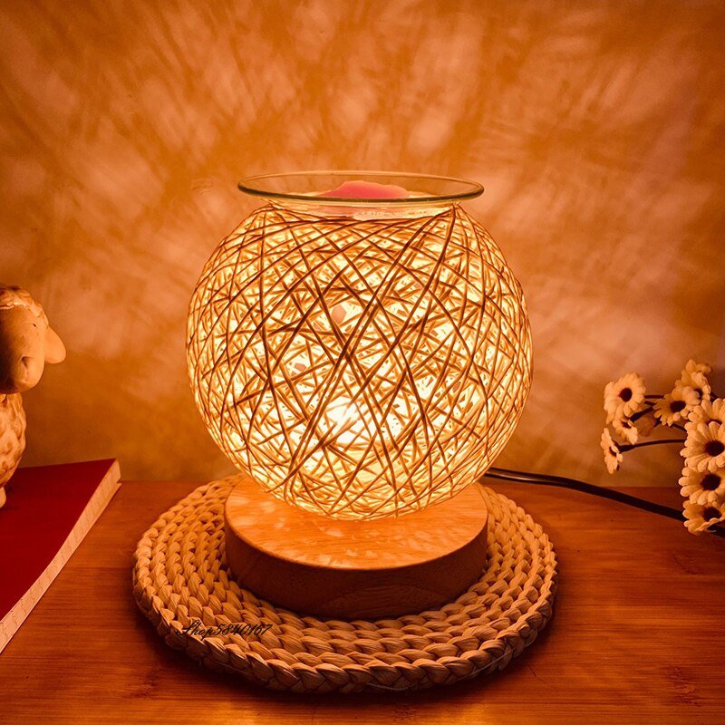 Personality Aromatherapy Table Lamp Handmade Rattan Melting Wax Desk Lamp Romantic Beside Lamp for Bedroom Dining Room Lights 5