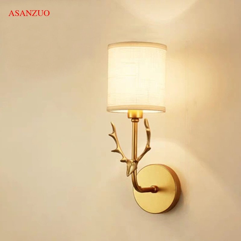 Nordic antler small wall lamps modern creative aisle bedroom living room decor fabric lampshade sconce lamp 5