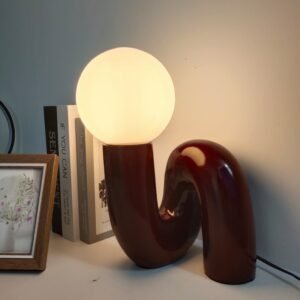 Nordic Red LED Table Lamp Modern Resin Glass Ball Table Lamp Bedroom Girl's Room Decorative Study Desk Light 1