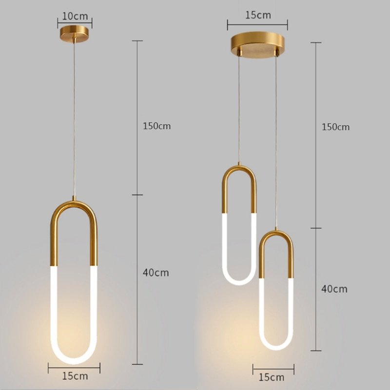 Brass Single double head Nordic bedside Long-line hanging lamp Modern creative U-shaped tube 360 degree LED pendant lights 6