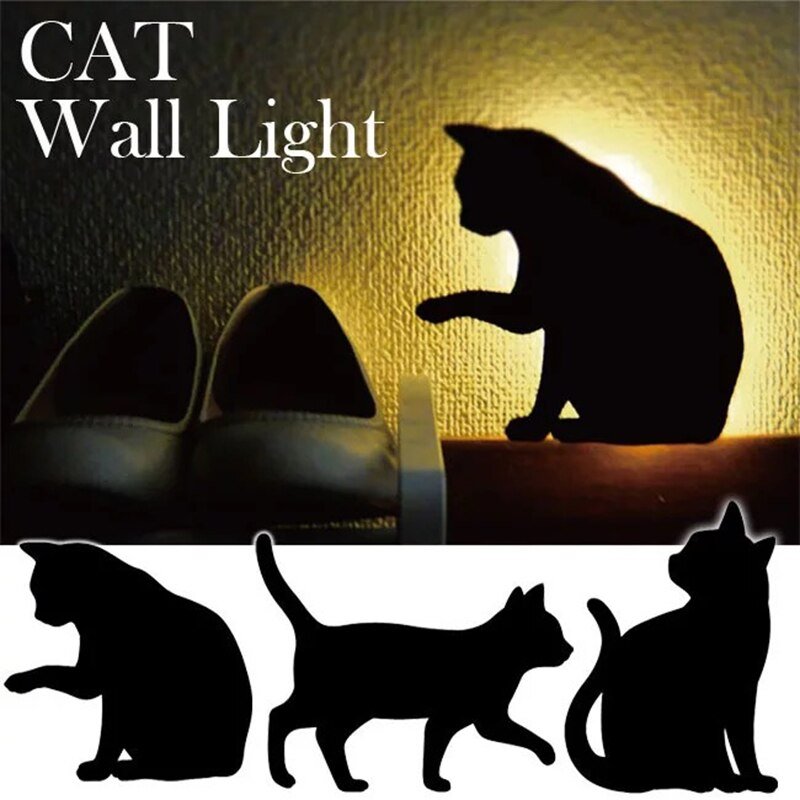 Led Cat Night Light with Motion Sensor Night Lamp Projector Lights Intelligent Sensor Light Sconces Battery Nightlight Art Deco 6