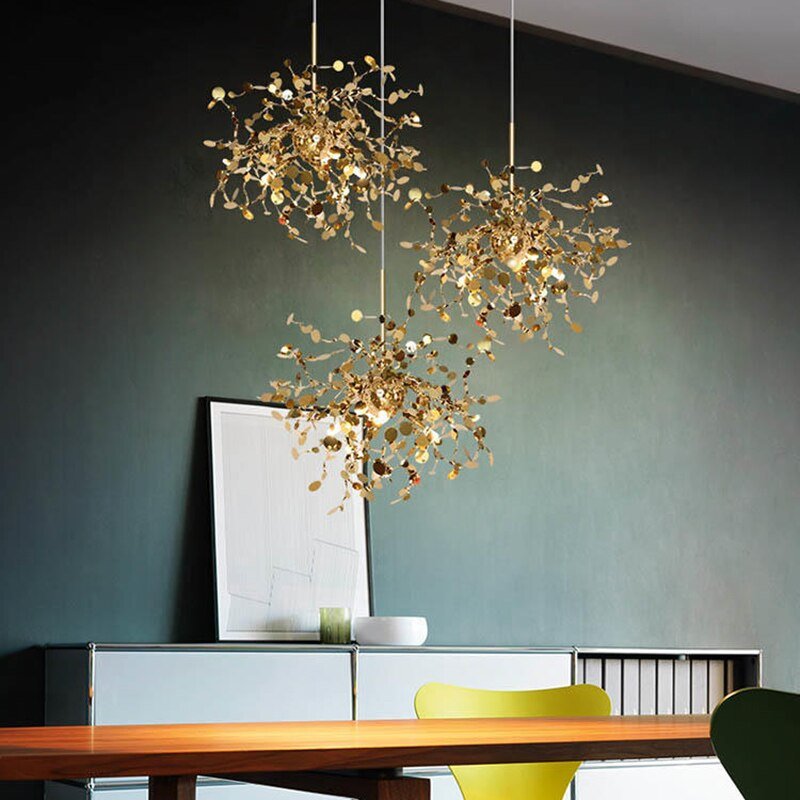 Stainless Steel Pendant Lights Led Lighting Gold/Chrome Ceiling Hanging Lamps Living Room Bedroom Suspension Home Art Decor Lamp 2