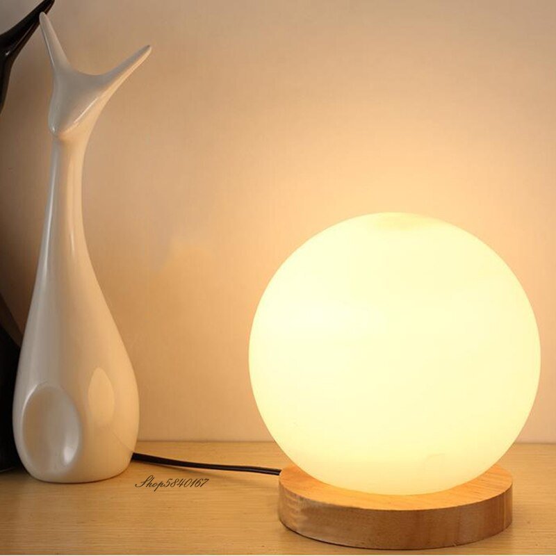 Modern and Simple Milk White Glass Desk Lamp Creative Dimming  LED Lamp Bedroom Bedside Decoration Solid Wood Desk Table Lamps 2