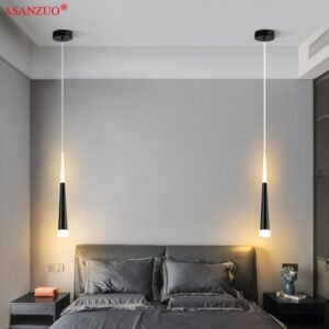Bedside long hanging wire chandelier double head pendant lights modern net red light luxury study bedroom bedside hanging lamp 1