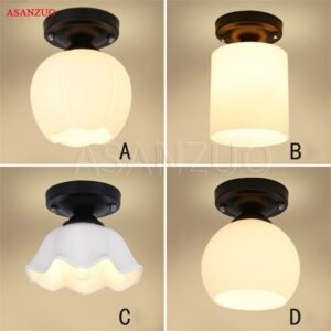 American country  glass lampshade Ceiling Lights for corridor aisle balcony study bedroom Iron ceiling lamp Home Light Fixtures 1