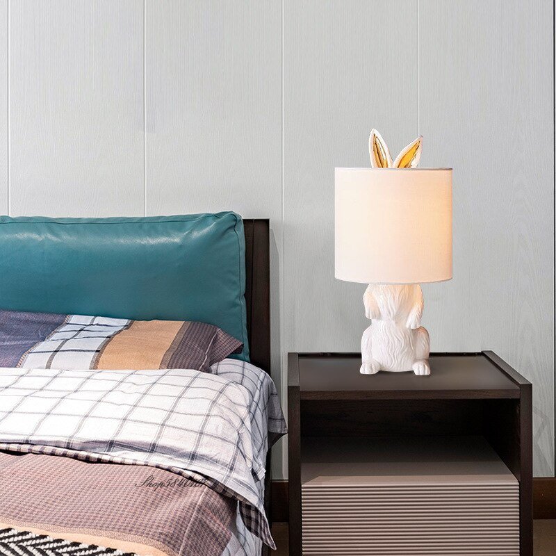 Modern Animal Table Lamp Resin Masked Bunny Desk Lamp for Study Living Room Bedroom Light Decor E27 Fixture Creative Beside Lamp 5