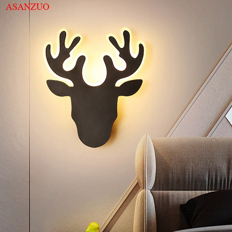 Modern LED wall lamp creative deer head shape acrylic wall lamps bedroom bedside lamp living room Children's room decoration 1