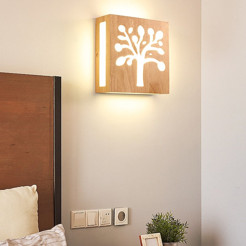 Japan Style Solid Wood Wall Lamps Square Sconce LED Wall Lamp for Living Room Bedroom Bed lamp bathroom Home Aisle Light Fixture 1