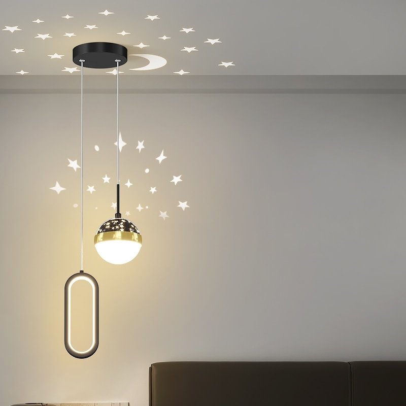 New Nordic bedroom LED pendant light Modern simple bedside double head chandelier creative sky star projection lamp 2