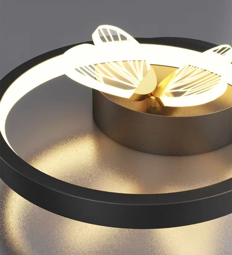 Modern Round ring butterfly Wall Lamps Home Decor Living Room Bedroom Bedside AC110-240V LED light Gold Black Aisle Decor Sconce 5
