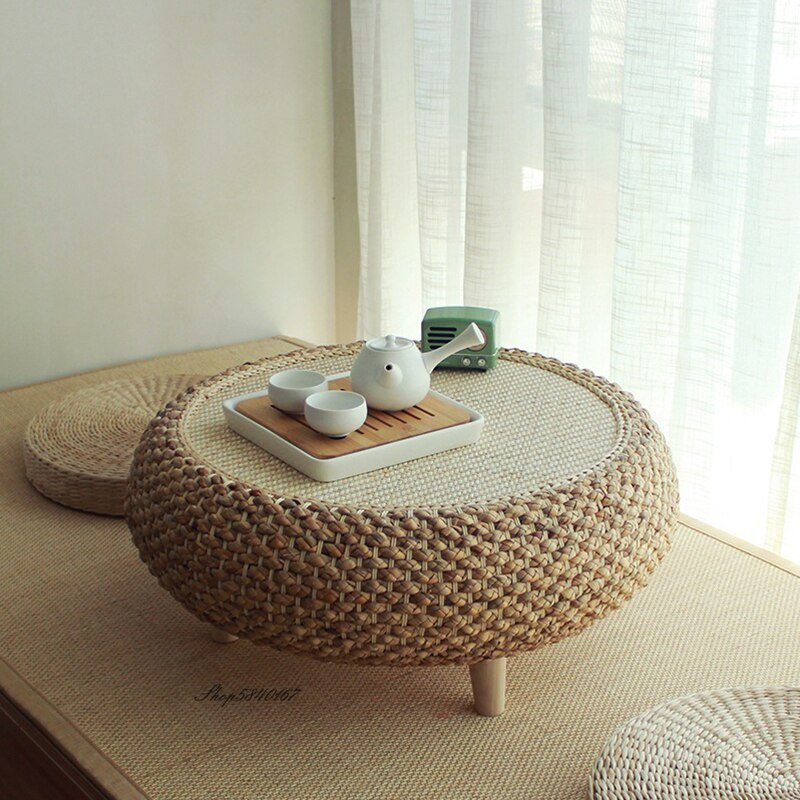Handmade Rattan Weaving Coffee Table Japanese Desk Light Multifunctional Modern Minimalist Side Table lamp Living Room Furniture 4