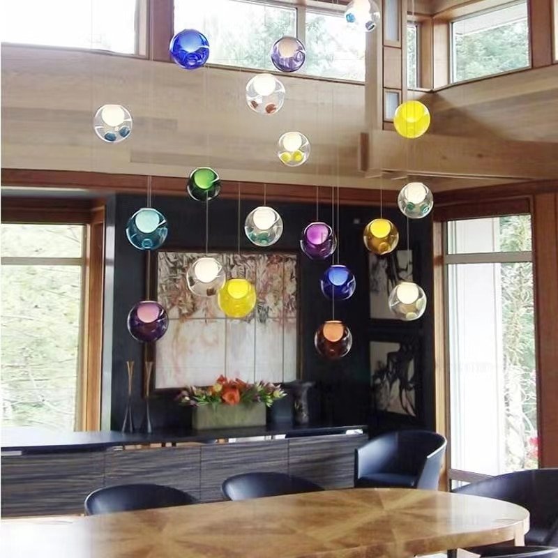 Creative Design Modern LED Colorful Glass Ball Pendant Lights Lamps for Dining Room Living Room Bar G4 Transparent Glass Pendant 5