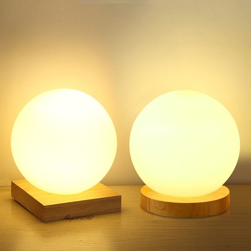 Modern and Simple Milk White Glass Desk Lamp Creative Dimming  LED Lamp Bedroom Bedside Decoration Solid Wood Desk Table Lamps 1